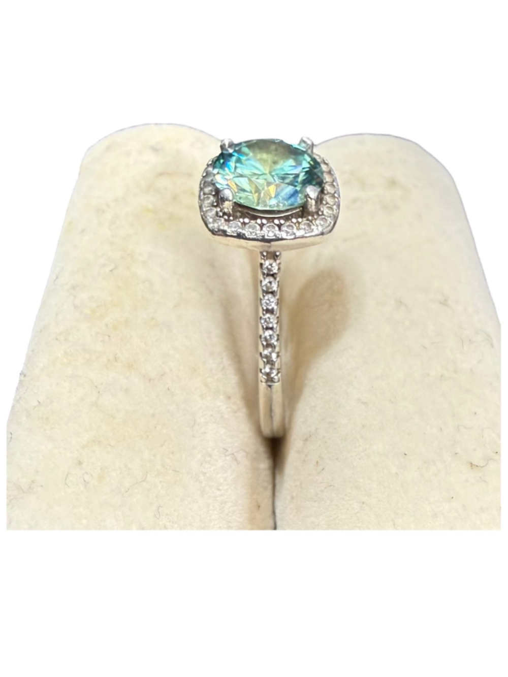 925 Sterling Silver Teal Blue Gemstone Halo Ring Round Cut Size Unknown - Picture 3 of 9